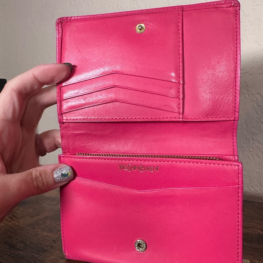 Authentic YSL Yves Saint Laurent Vibrant Pink Leather Wallet - Picture 9 of 11